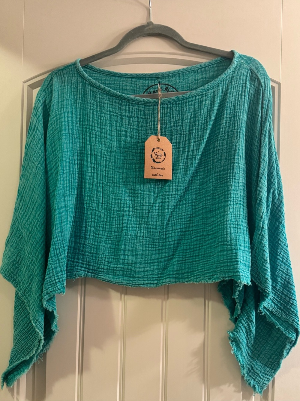 A Rare Bird Teal Gauze Cropped Boho Top One Size NWT